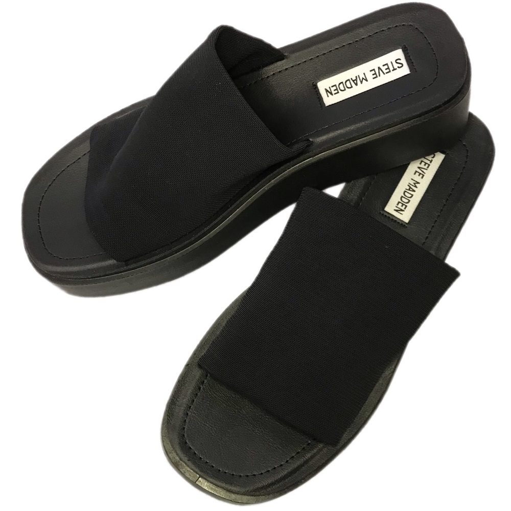 Steve Madden Women’s Sandals- Gimmee Platform Wedge Slides black sz 9.5 Like New